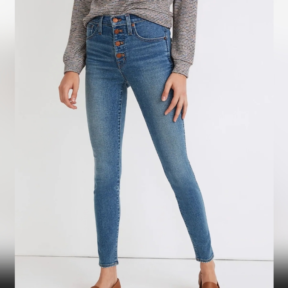 Madewell 10" High Rise Skinny Jeans Devitt Wash Button Front TENCEL NWT